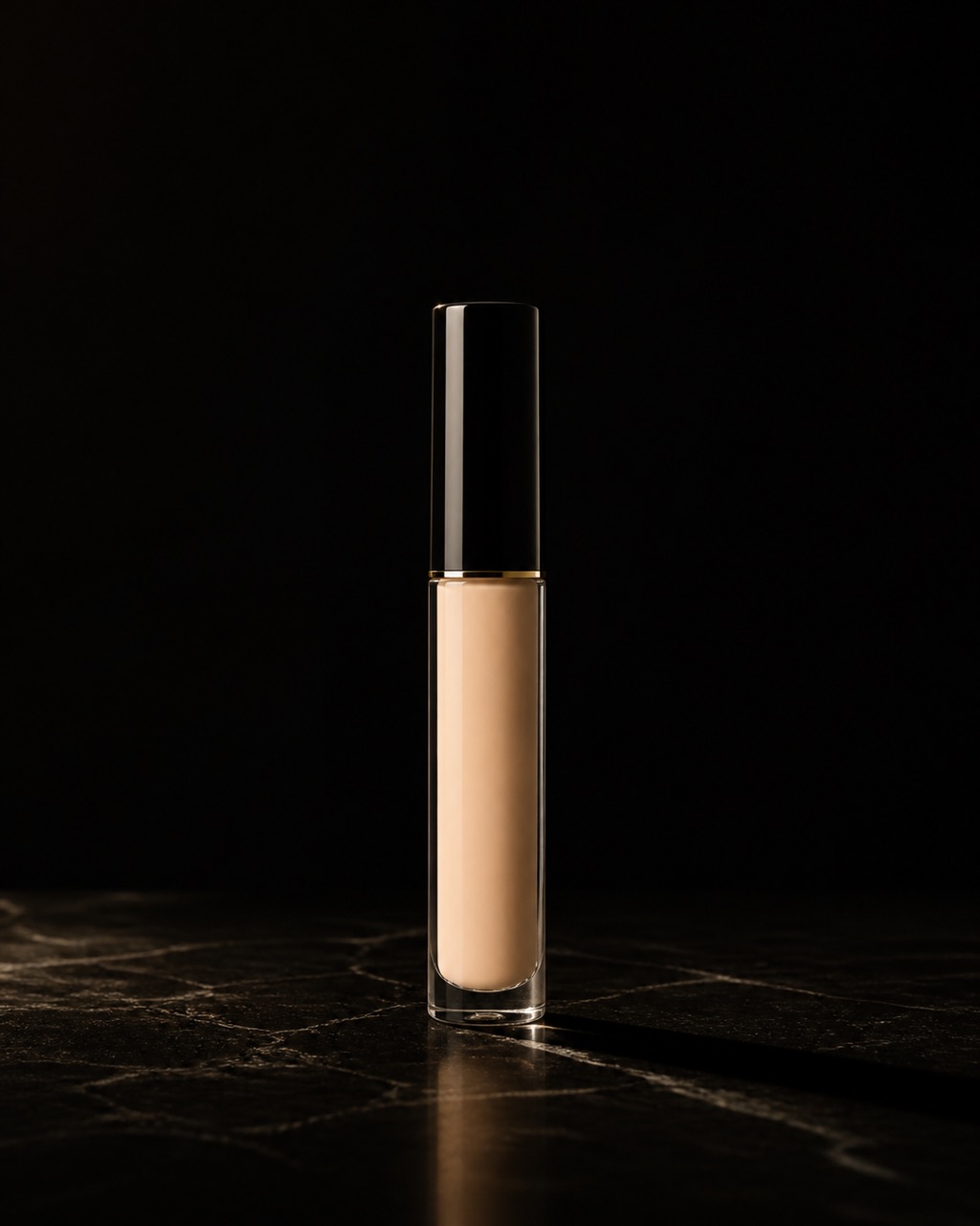Concealing Cream — spot concealer — standing alone against near-black under a single warm gold light.