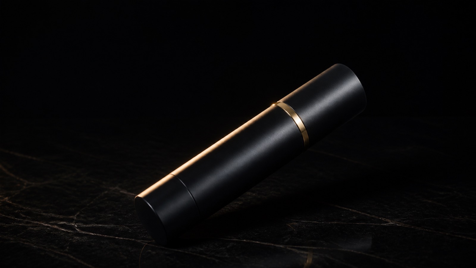 Oil-Free Daily Moisturizer — seen in three-quarter view, low in a wide frame — under a single warm gold light on black.