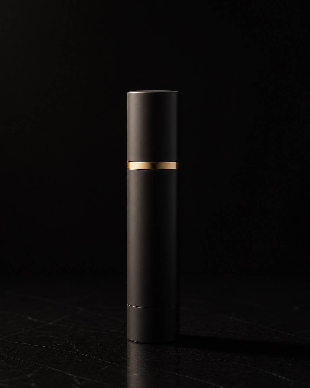 Oil-Free Daily Moisturizer — oil-free moisture — standing alone against near-black under a single warm gold light.