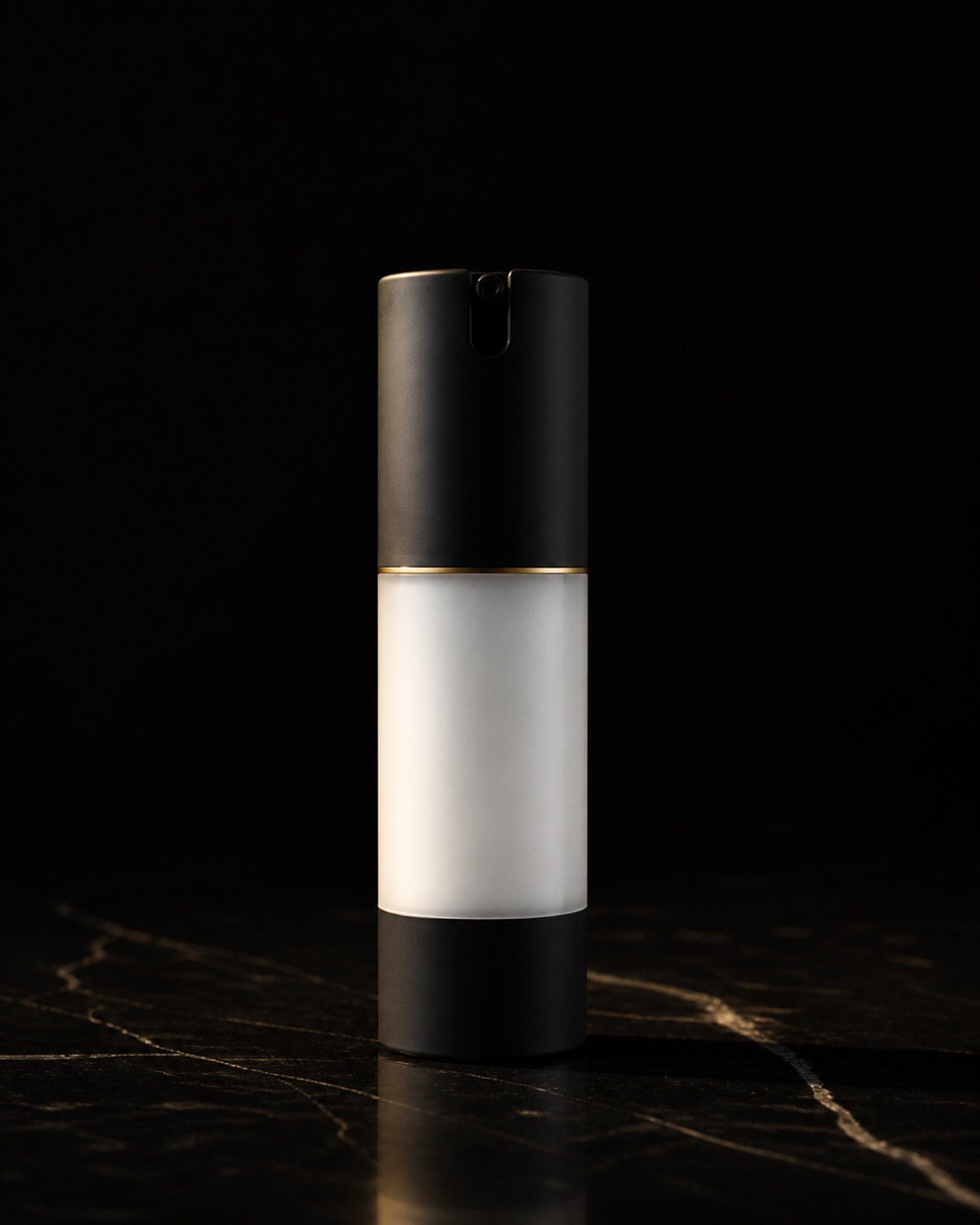 Soothing Moisturizer — lightweight moisture — standing alone against near-black under a single warm gold light.