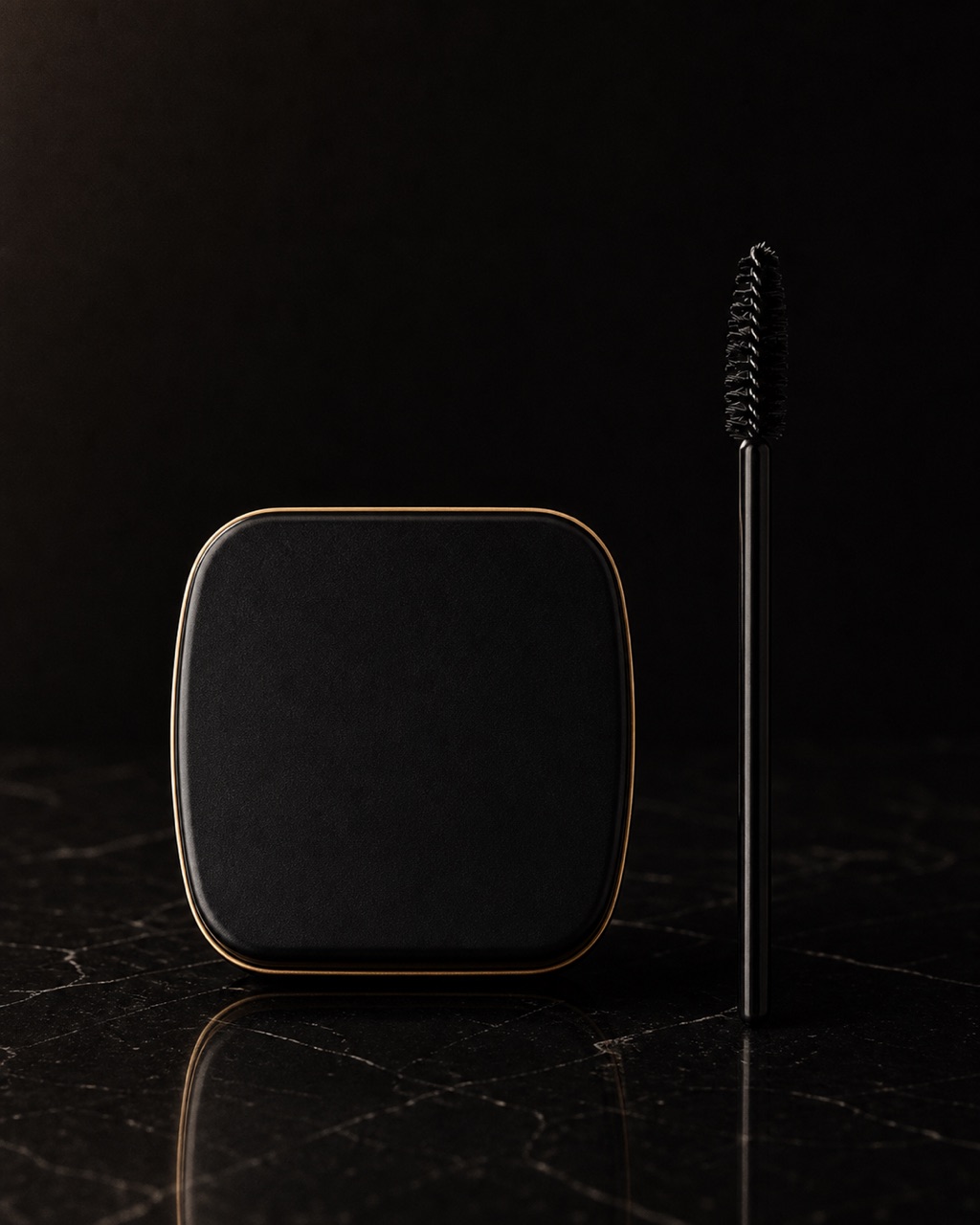 Brow Soap — clear brow hold — standing alone against near-black under a single warm gold light.