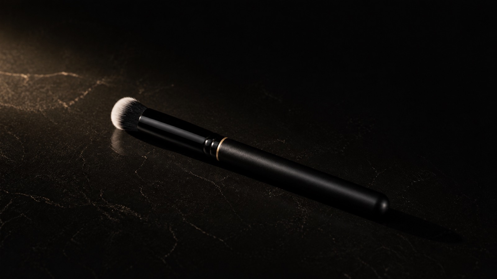Large Blurrer Brush — seen in three-quarter view, low in a wide frame — under a single warm gold light on black.