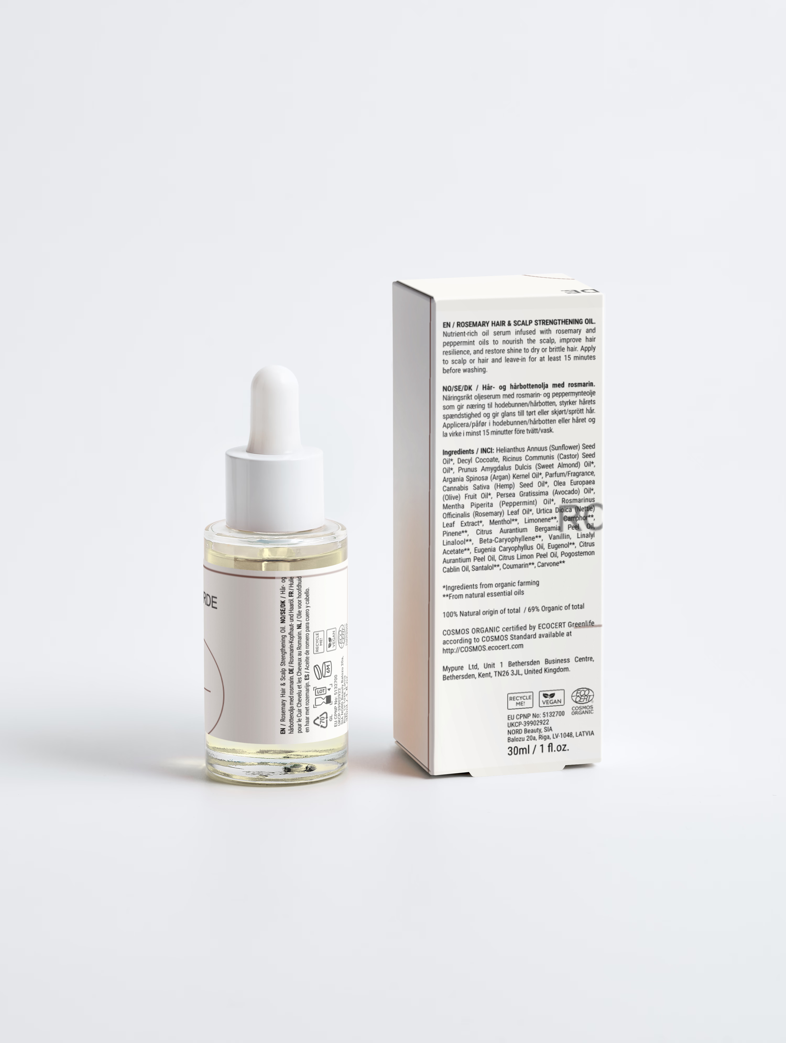 Rosemary Scalp Oil. The bottle and carton from behind.