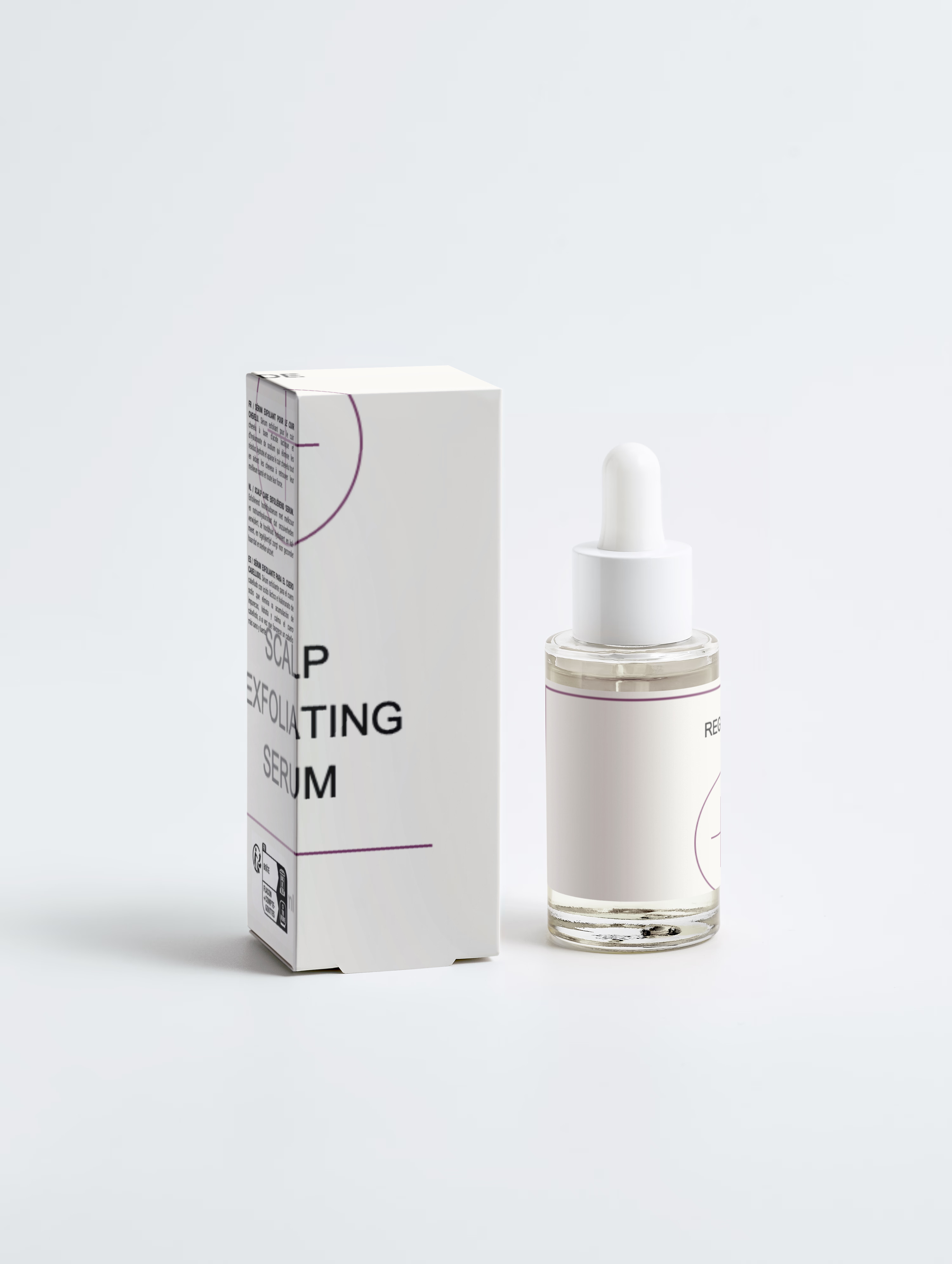 Scalp Exfoliating Serum. The bottle and carton, front on.
