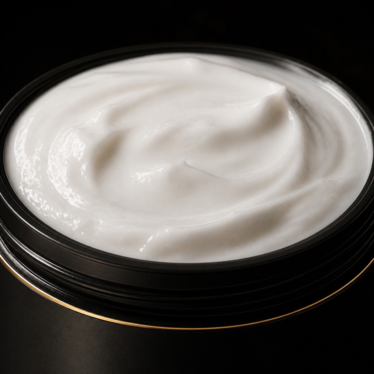 Skin Hydration Cream — the working end at magnification — under a single warm gold light on black.
