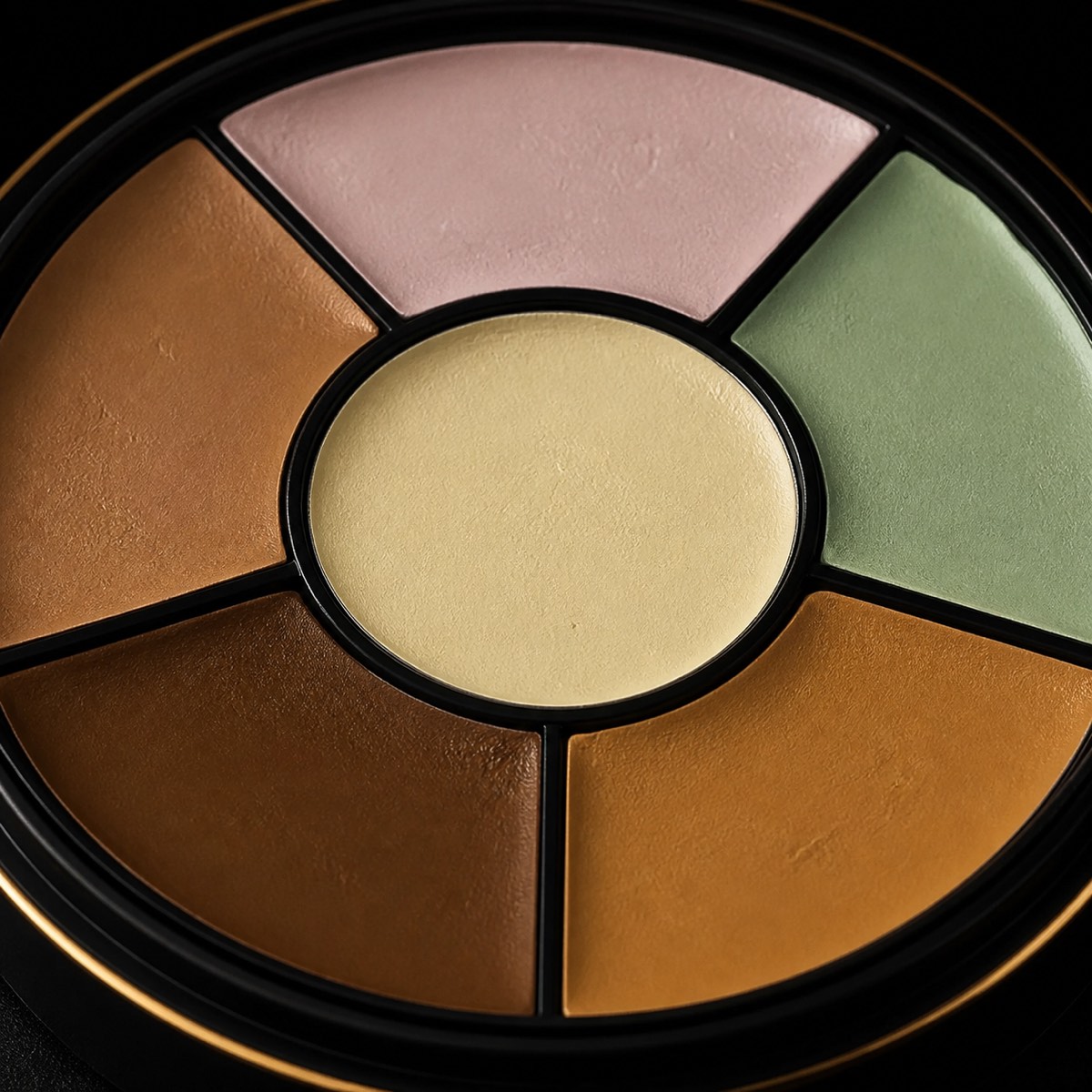 Corrector Wheel — Six Tones — the working end at magnification — under a single warm gold light on black.