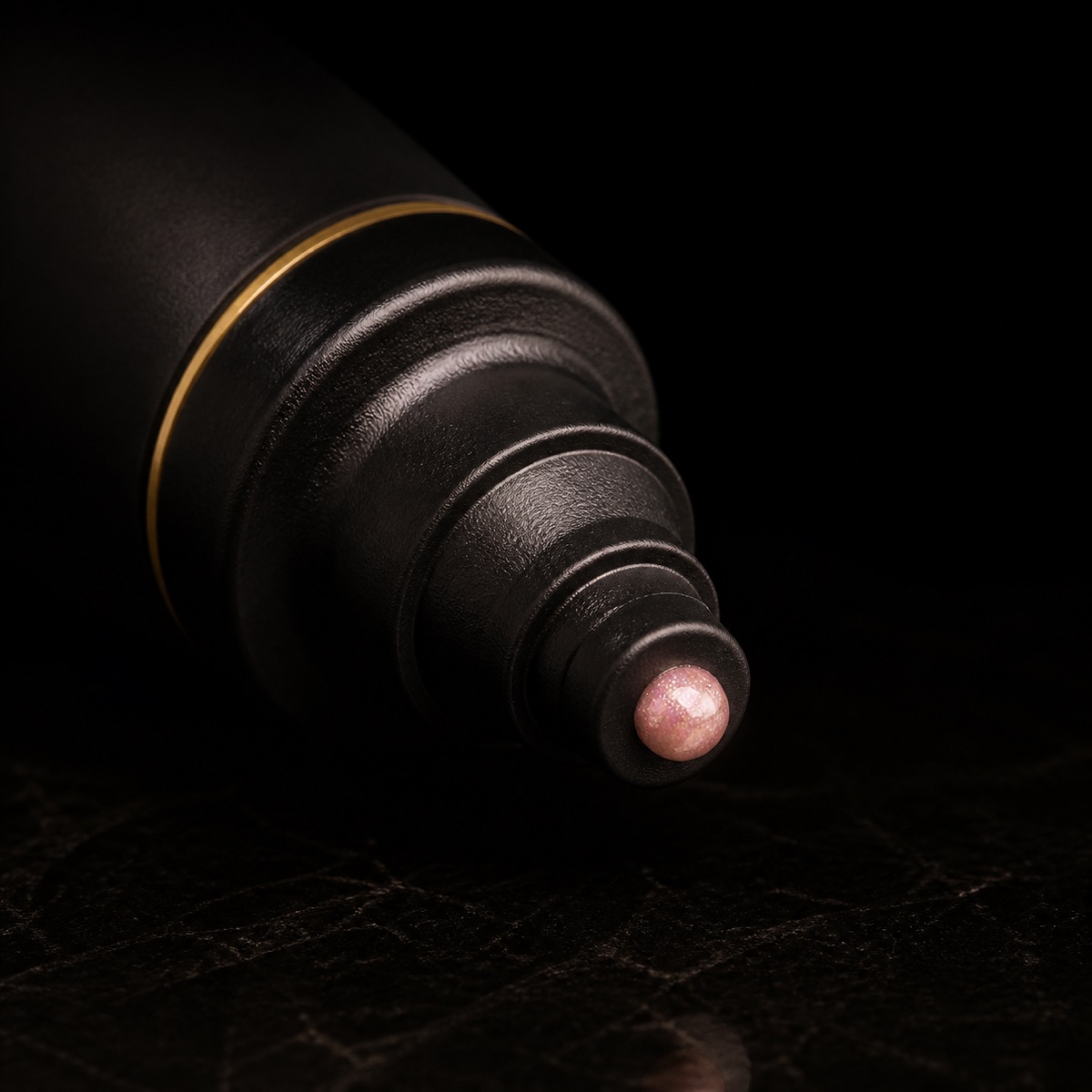 Illuminator — the working end at magnification — under a single warm gold light on black.