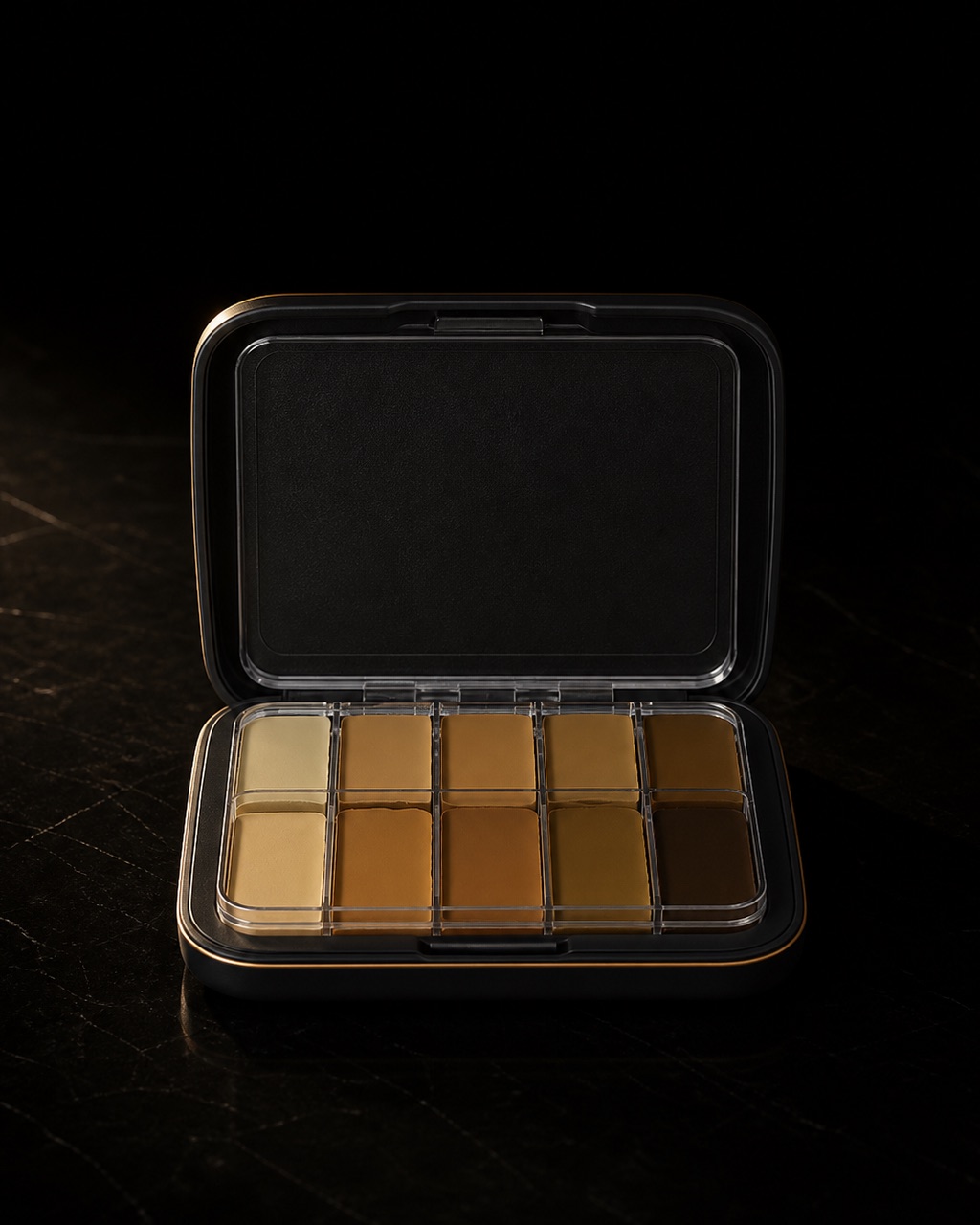 Total Tattoo Palette — Yellow Desert — tattoo palette — standing alone against near-black under a single warm gold light.