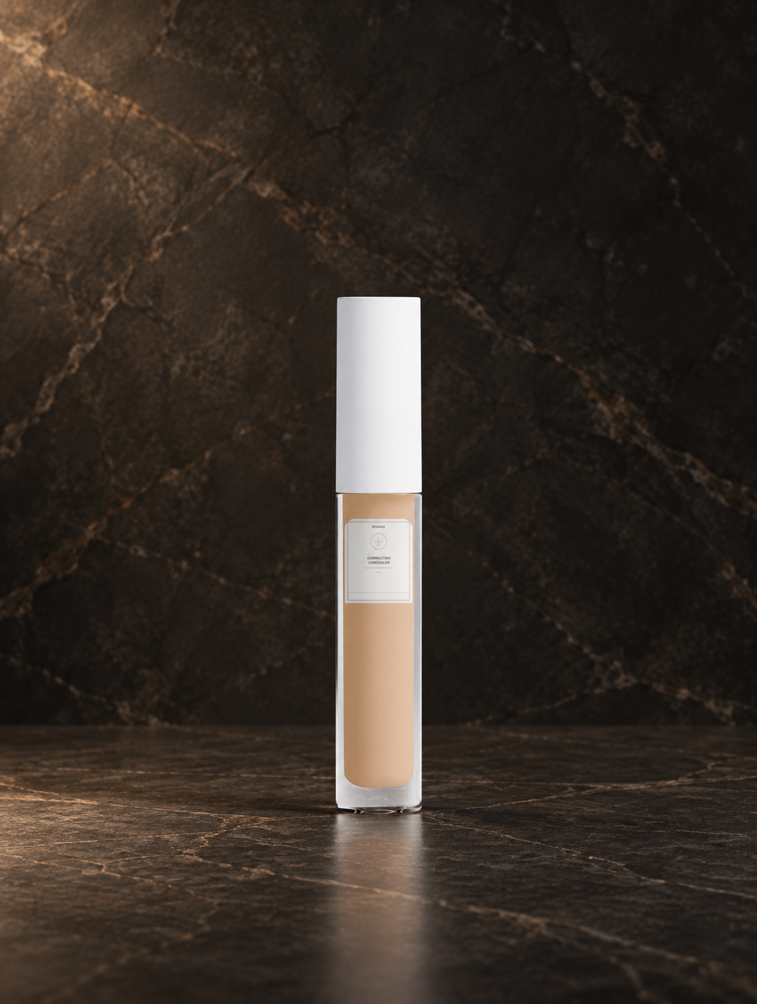 Correcting Concealer — 15 Medium Cool, digitally styled bottle on dark stone.