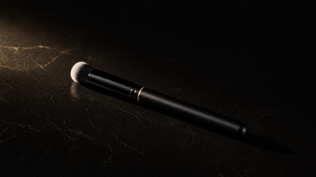 Large Blurrer Brush — seen in three-quarter view, low in a wide frame — under a single warm gold light on black.