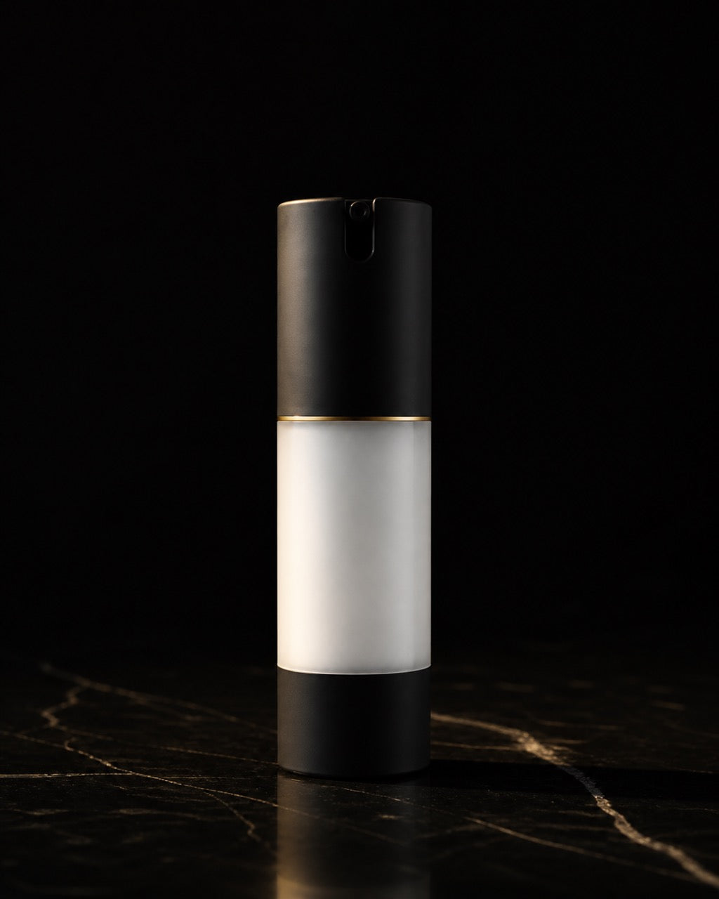 Soothing Moisturizer — standing alone, complete — under a single warm gold light on black.